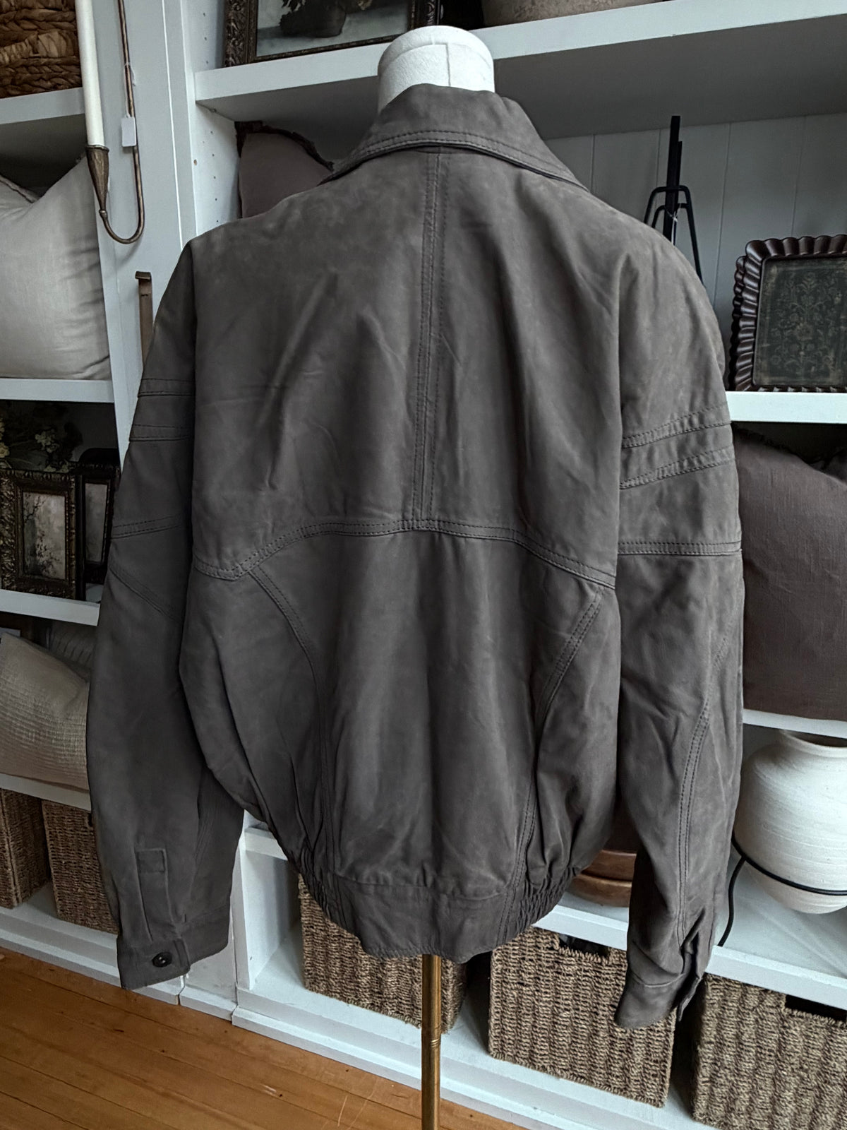 Vintage grey leather bomber. Sourced in Italy. Fits S-L