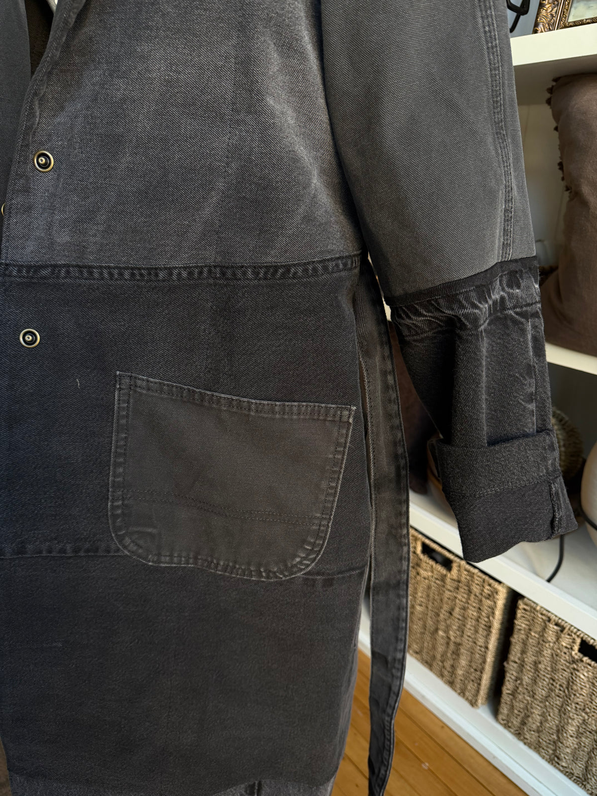 #9 Reworked Black denim trench coat. Size M