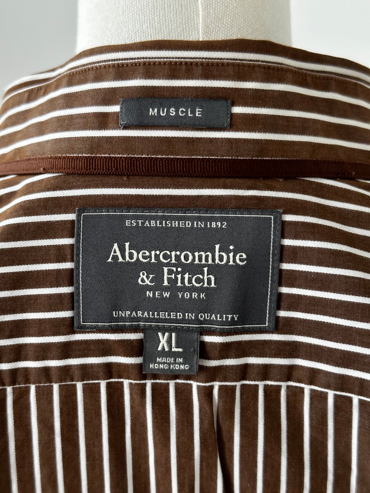 90s Abercrombie & Fitch brown stripe cotton button down. Made in Hong Kong
