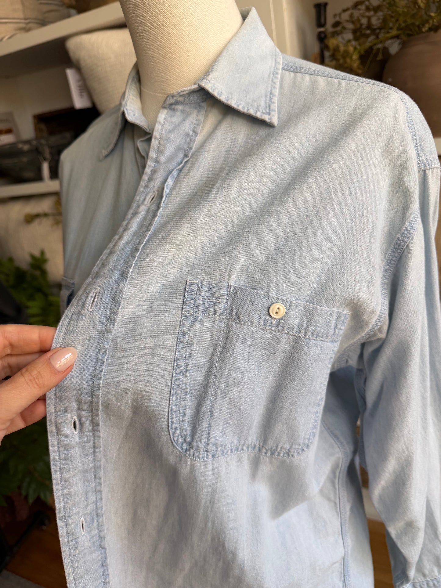 90s Ralph Lauren Polo Sport denim button down. Made in Hong Kong