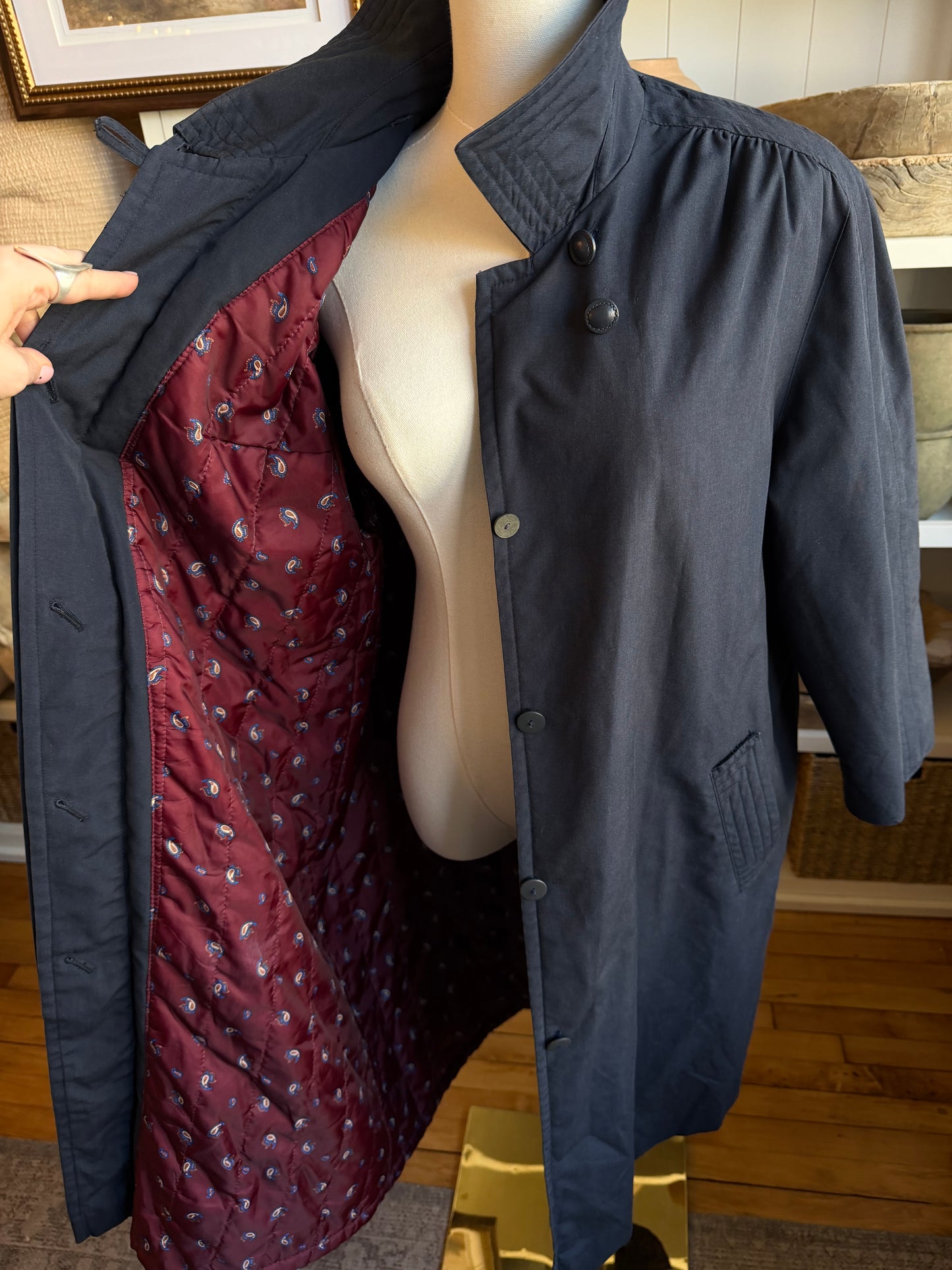 Vintage navy A line coat with insulation. Sourced in Paris
