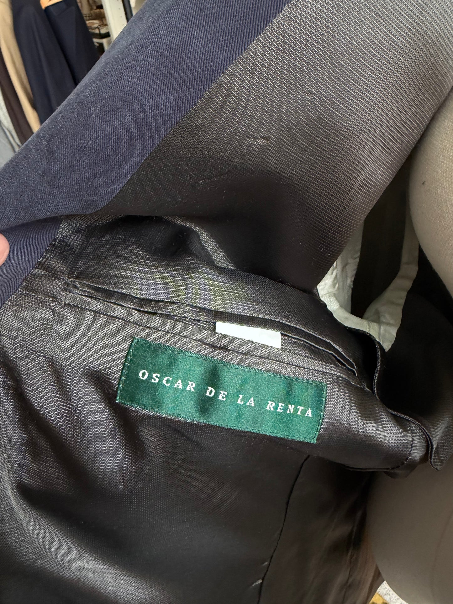 90s Oscar de la Renta Tencel Lyocell navy blazer