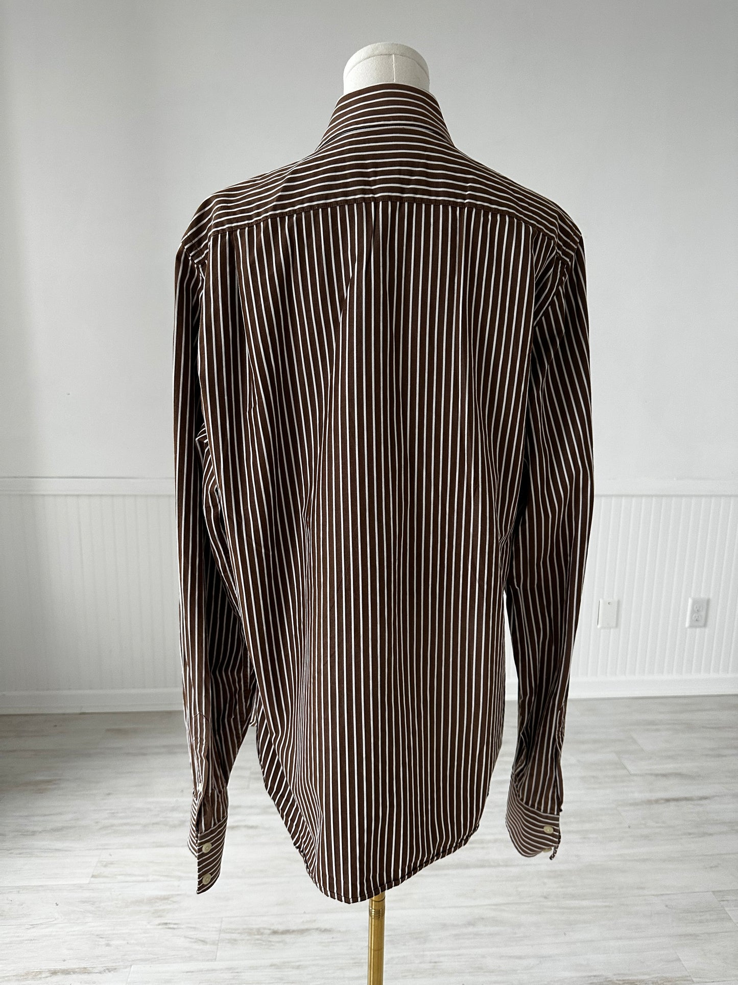 90s Abercrombie & Fitch brown stripe cotton button down. Made in Hong Kong