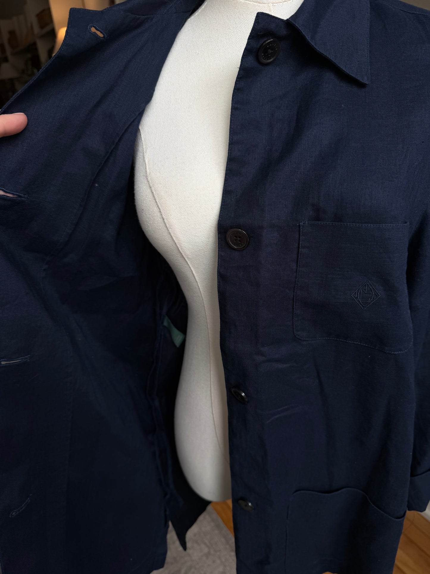90s Lauren Ralph Lauren navy linen chore coat