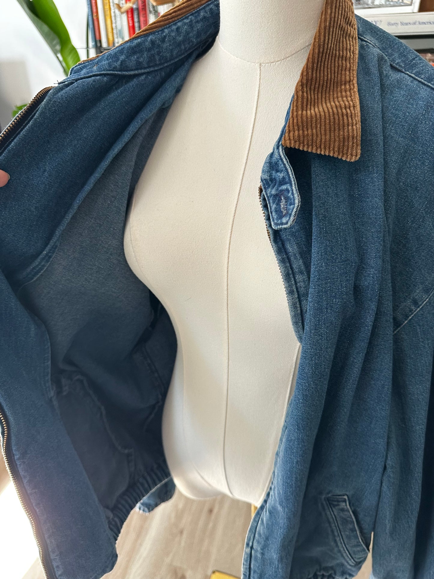 80s/90s Polo Ralph Lauren denim bomber with corduroy collar. Made in the USA