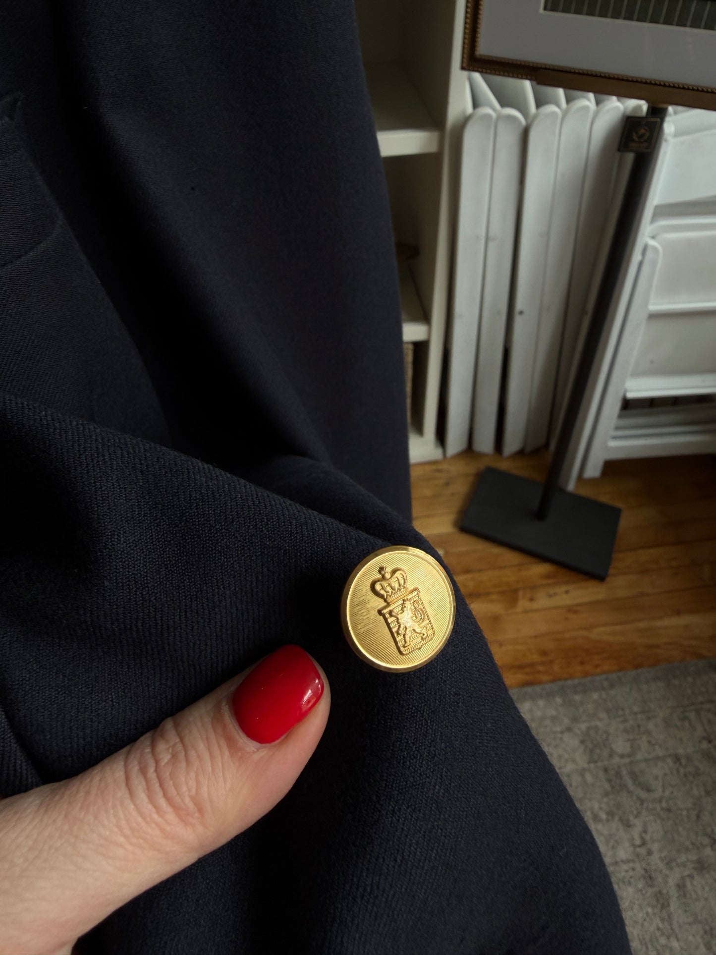 Vintage navy wool blazer with gold buttons