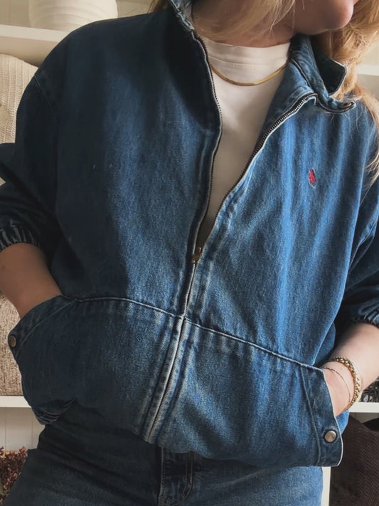 80s Polo Ralph Lauren denim bomber. Made in the USA. Fits S-L