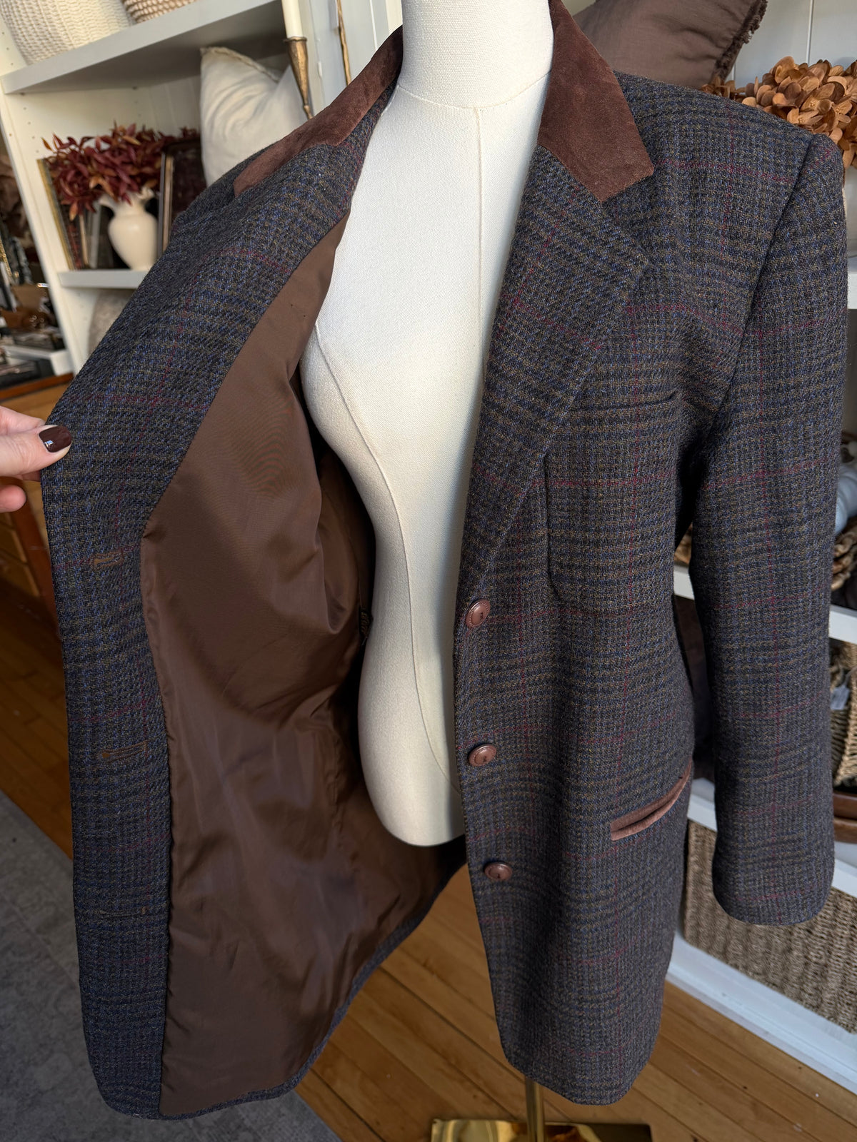 90s Express tweed blazer with leather collar. Fits S-L
