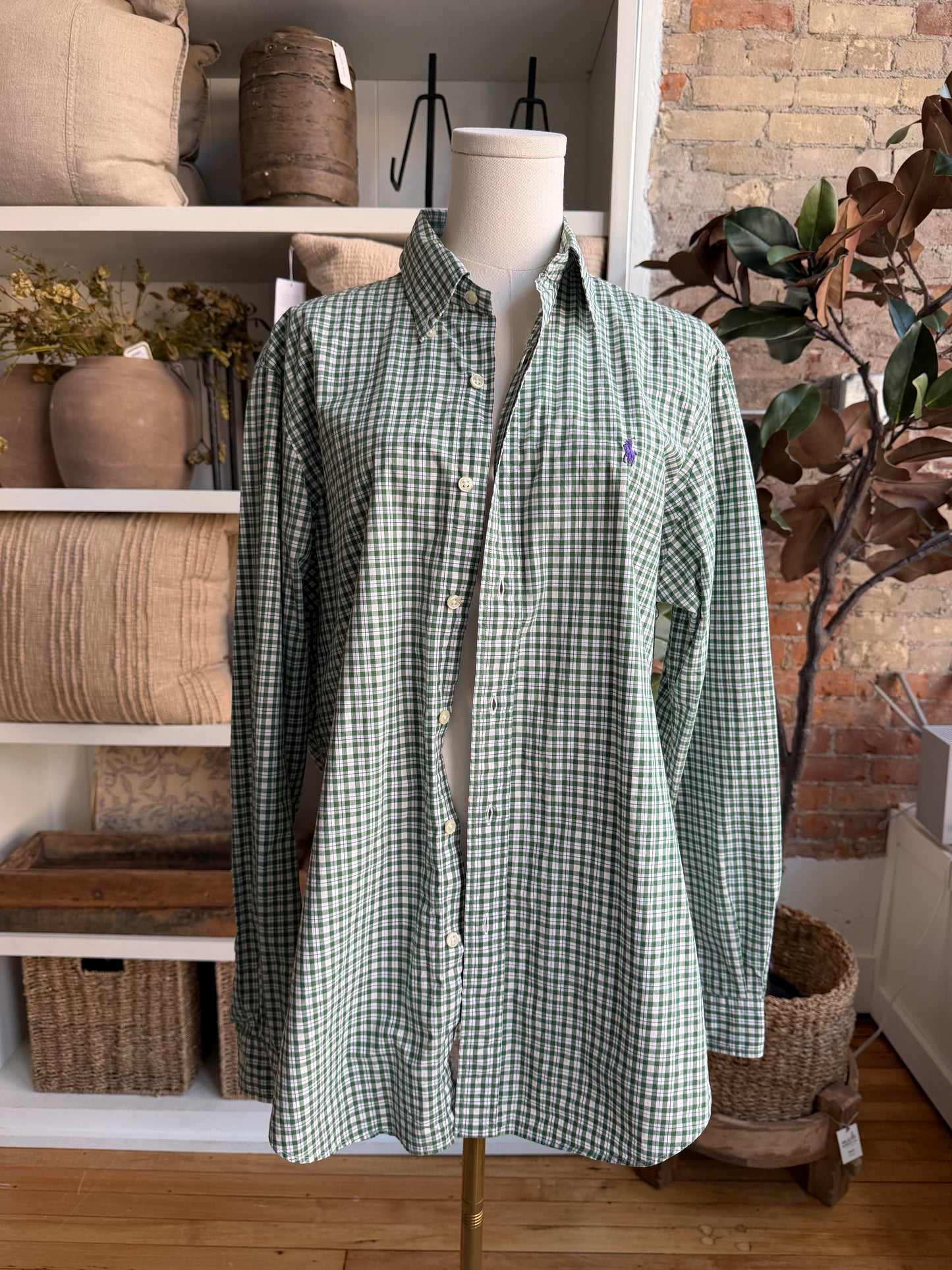 00s Ralph Lauren green check poplin button down