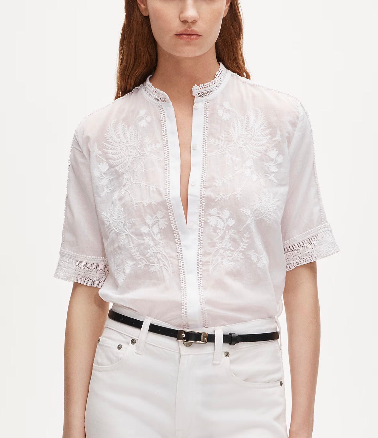 JCrew Embroidered lace trim button up shirt. Size 10. NWT