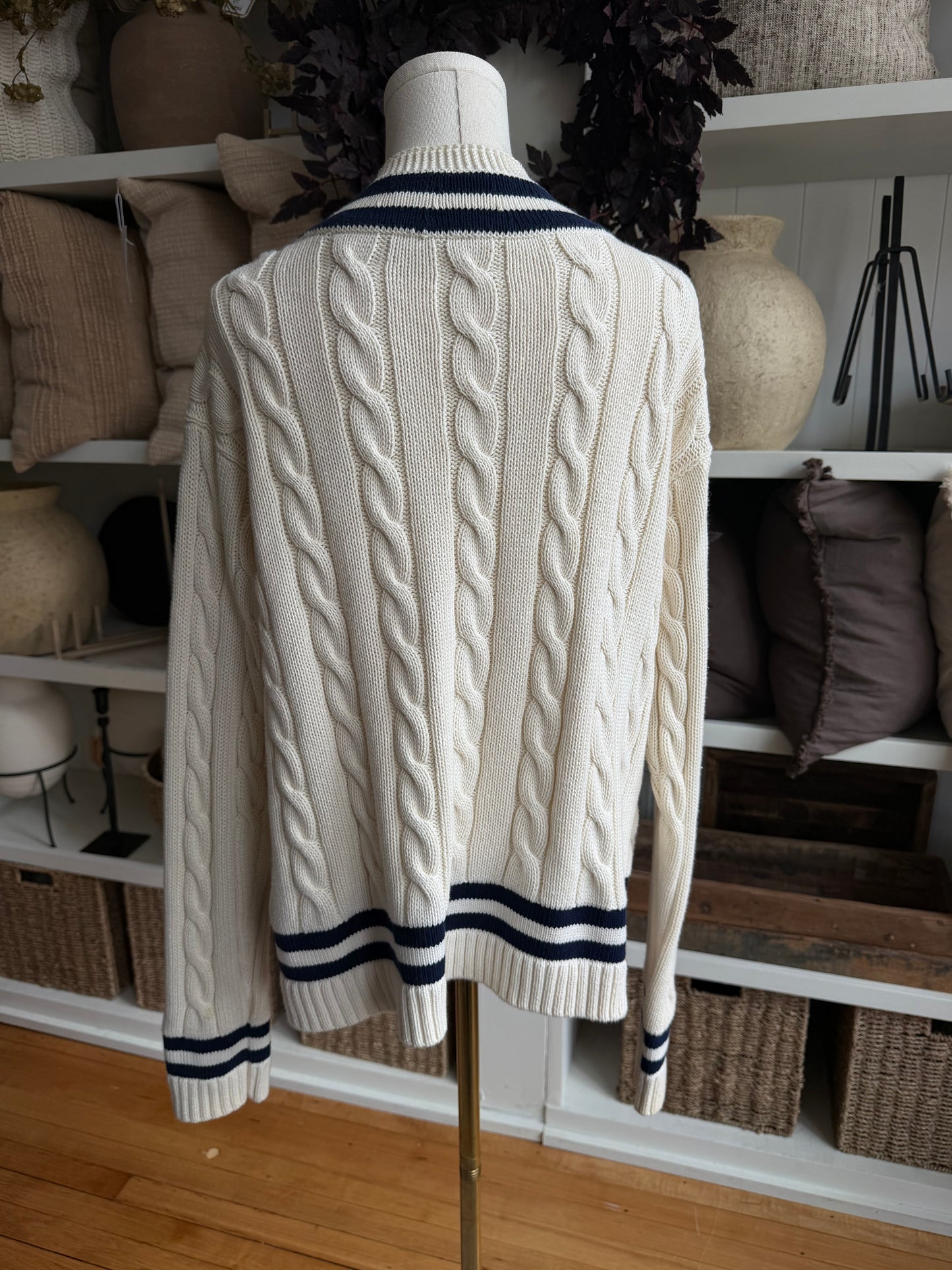 Polo Ralph Lauren navy and cream cotton cricket sweater. Fits M-XL