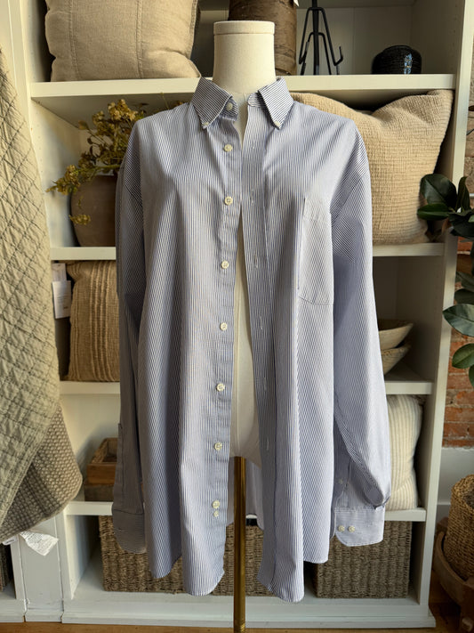 90s Geoffrey Beene blue and white stripe button down. Made in the USA