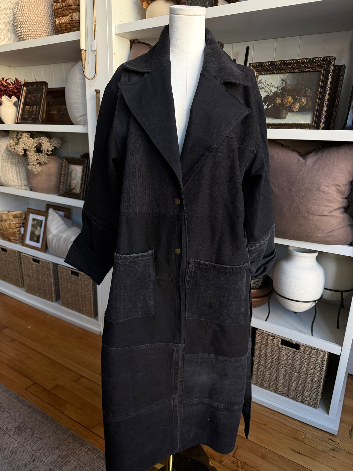 #10 Reworked Black Denim trench size L