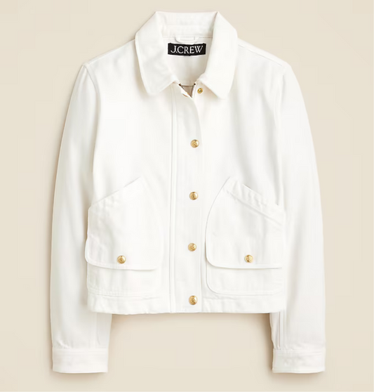 JCrew short white barn jacket in cotton twill