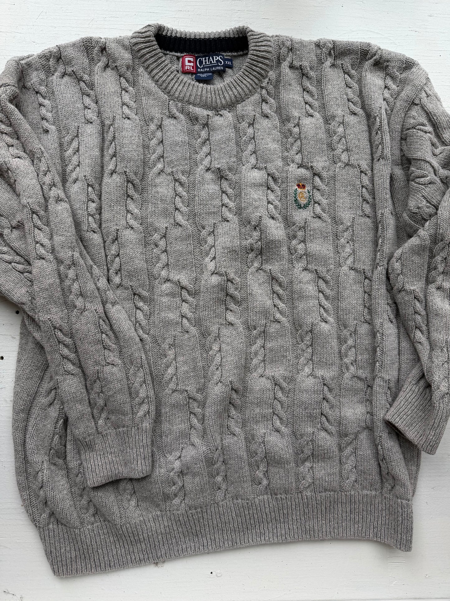 90s Chaps Ralph Lauren gray cable knit sweater. Made in the USA