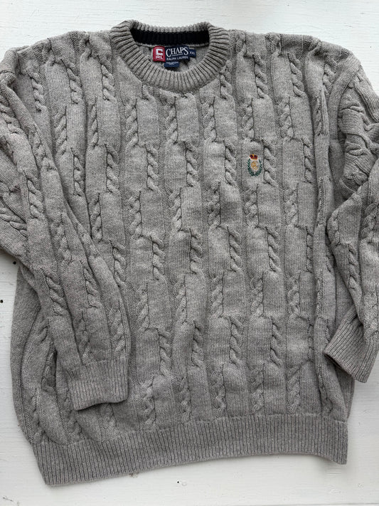 90s Chaps Ralph Lauren gray cable knit sweater. Made in the USA