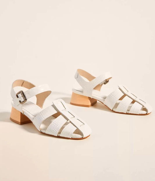 Freda Salvador Hattie block heel sandal in cream croc. Size 9. Only worn twice