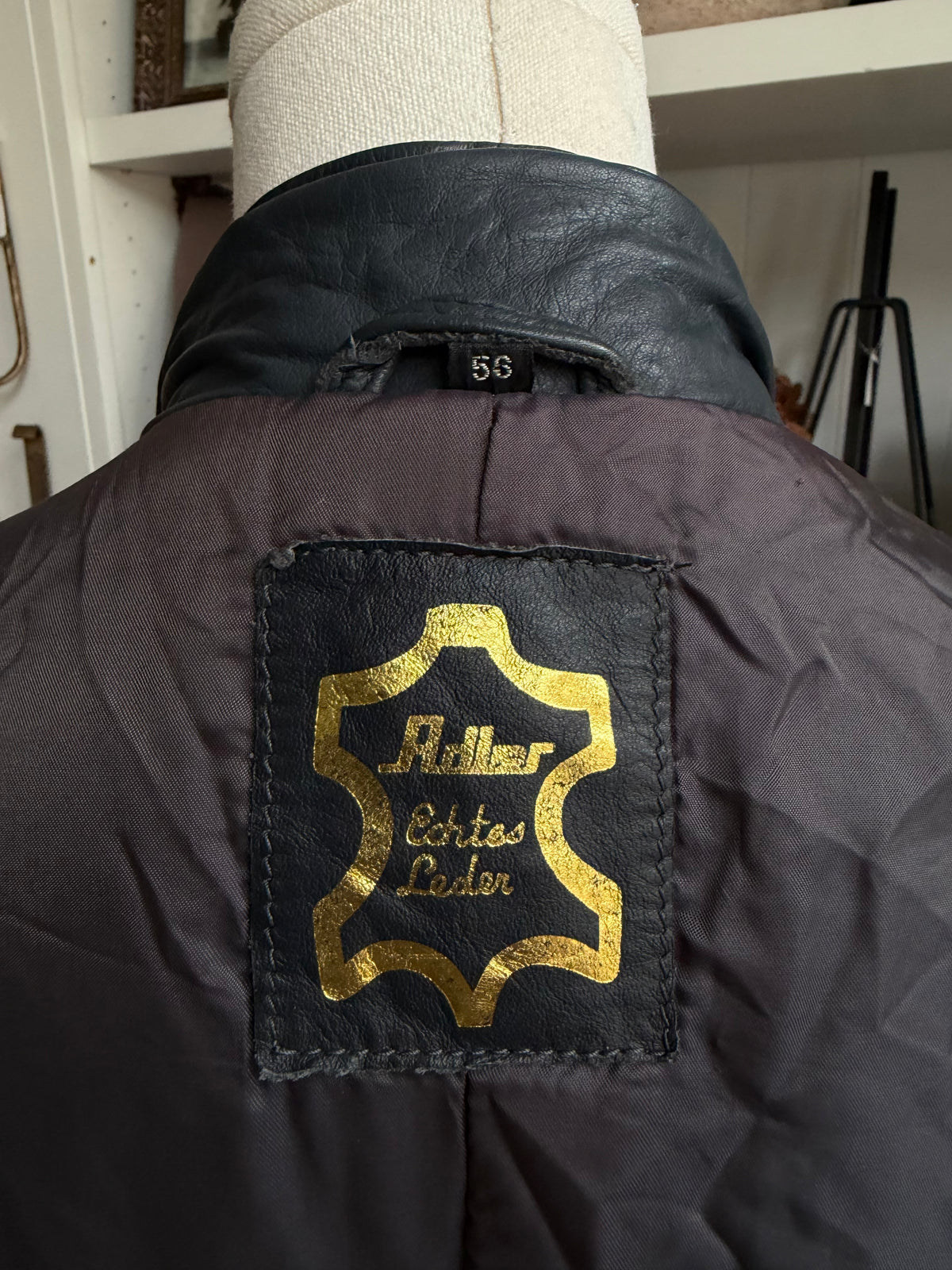 Vintage blue leather trench. Sourced in Paris. Fits M-XL