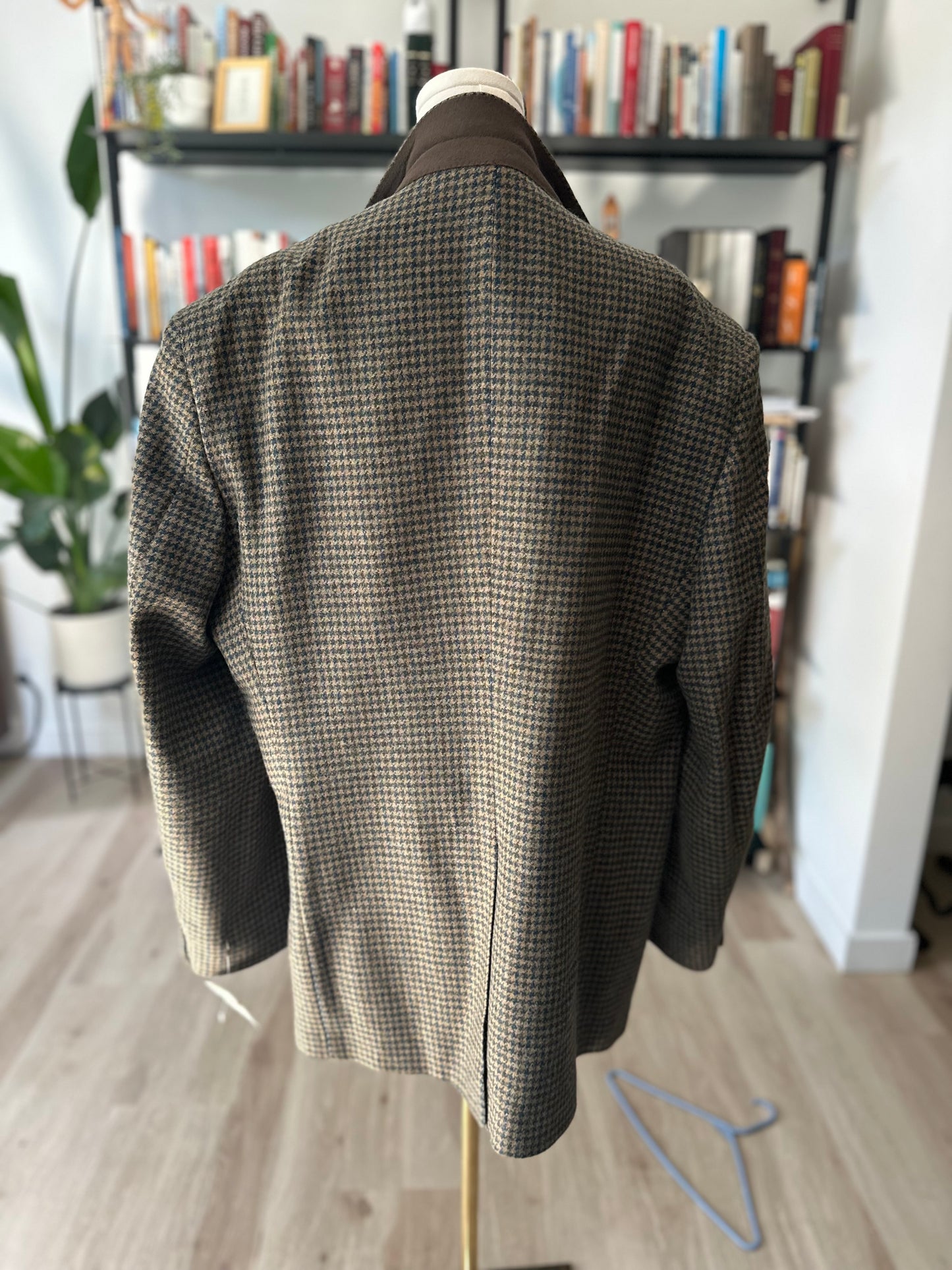80s/90s Stafford green/navy houndstooth wool blazer. Made in the USA. New with tags