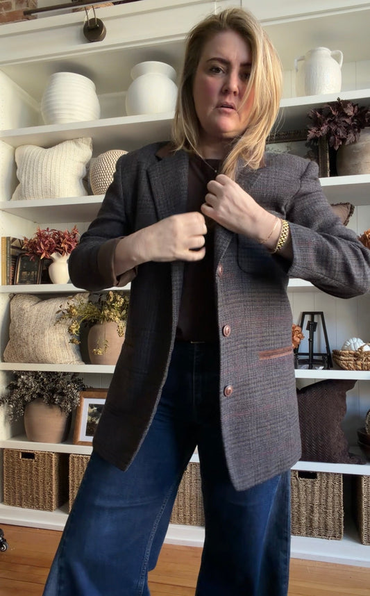 90s Express tweed blazer with leather collar. Fits S-L