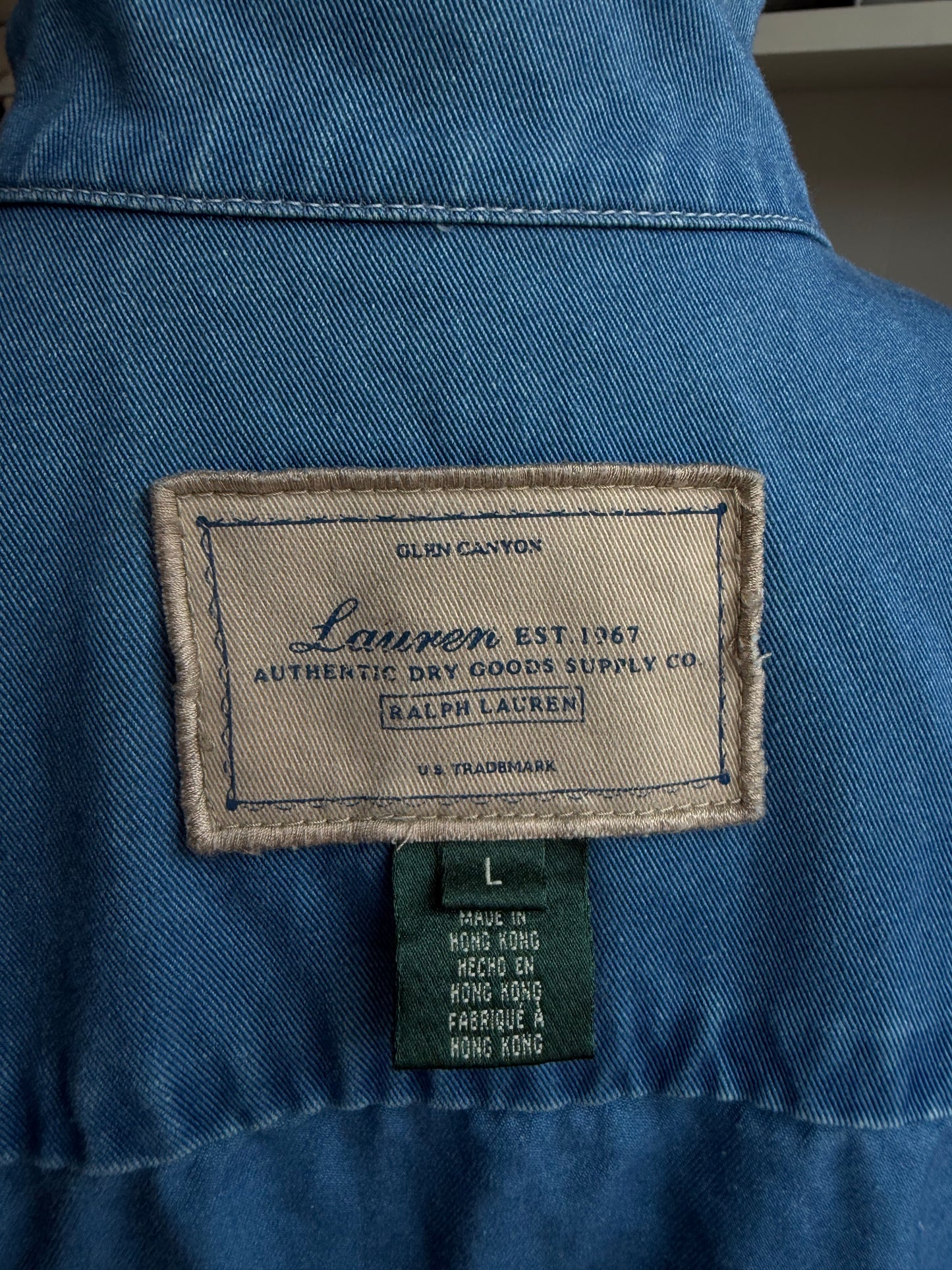 90s Lauren Ralph Lauren blue denim light weight jacket. Made in Hong Kong