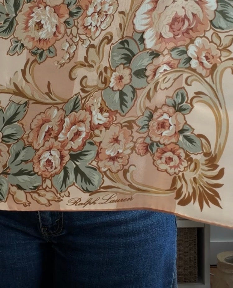 90s Ralph Lauren floral stripe silk scarf