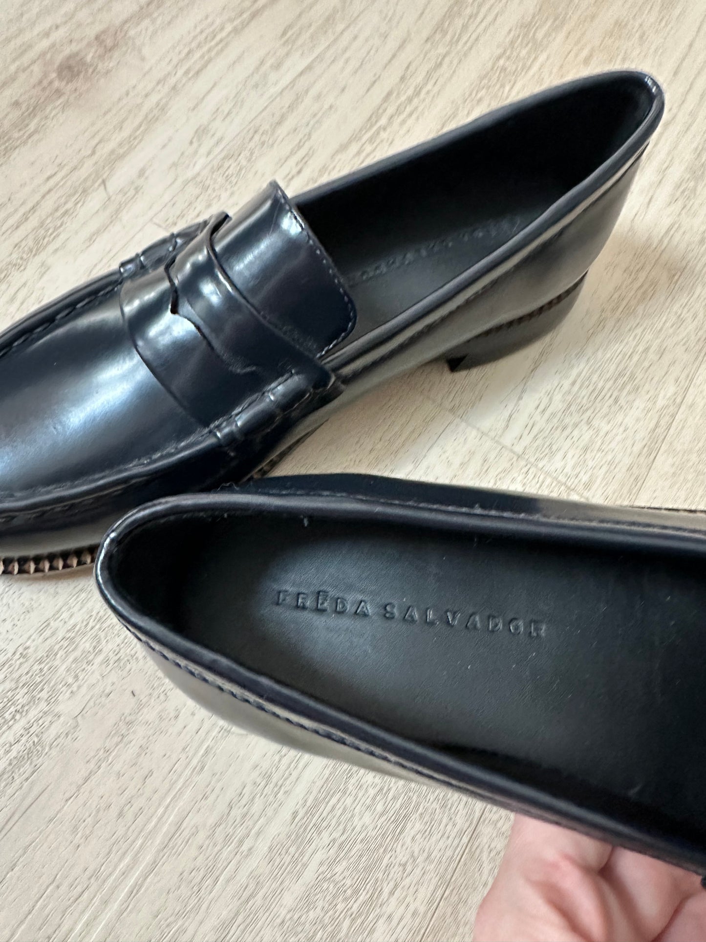 Freda Salvador Elba loafers in navy. Size 9. Brand new
