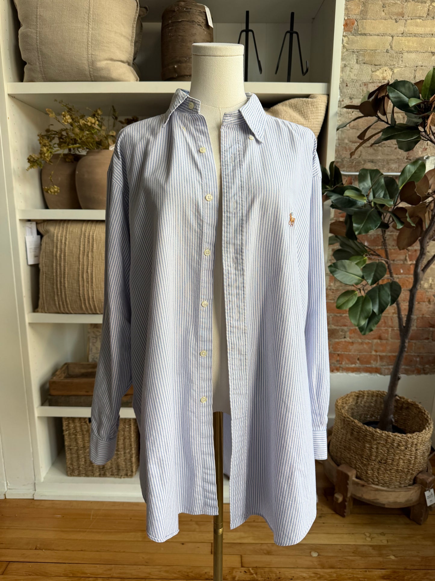 90s Ralph Laure striped oxford button down. Made in Japan