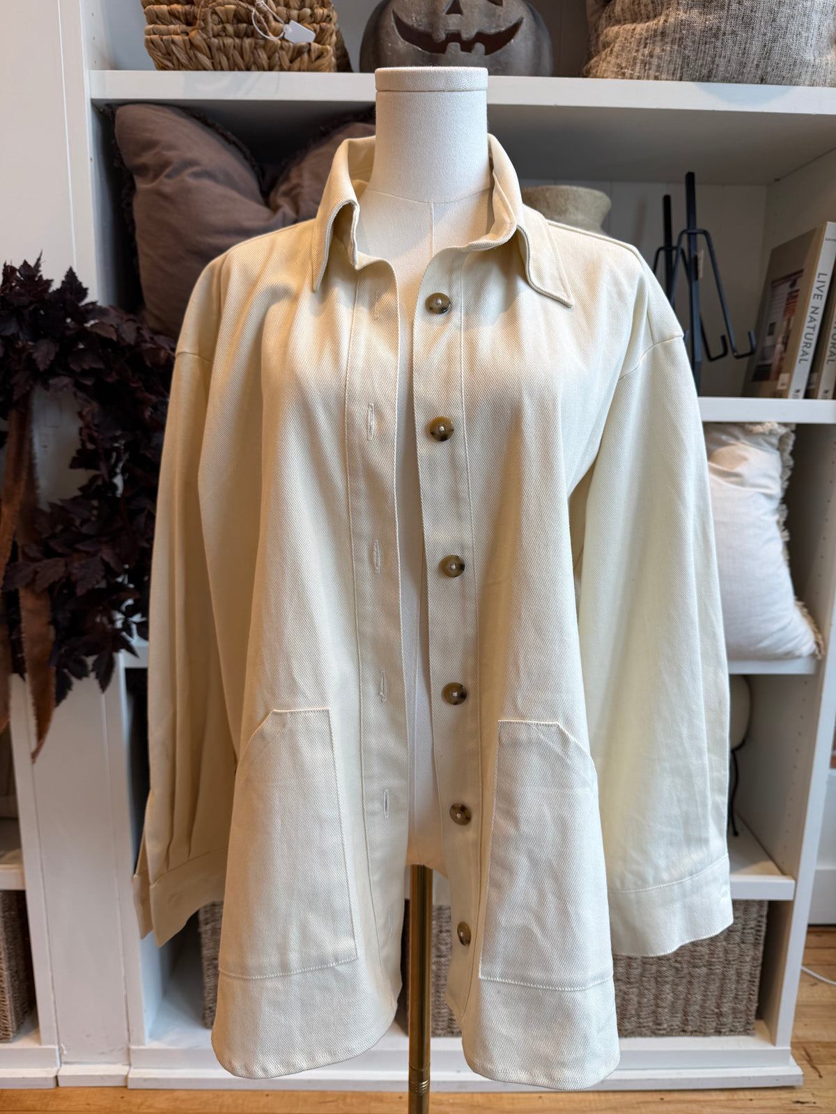 Adorn denim cream chore coat. Fits M-L