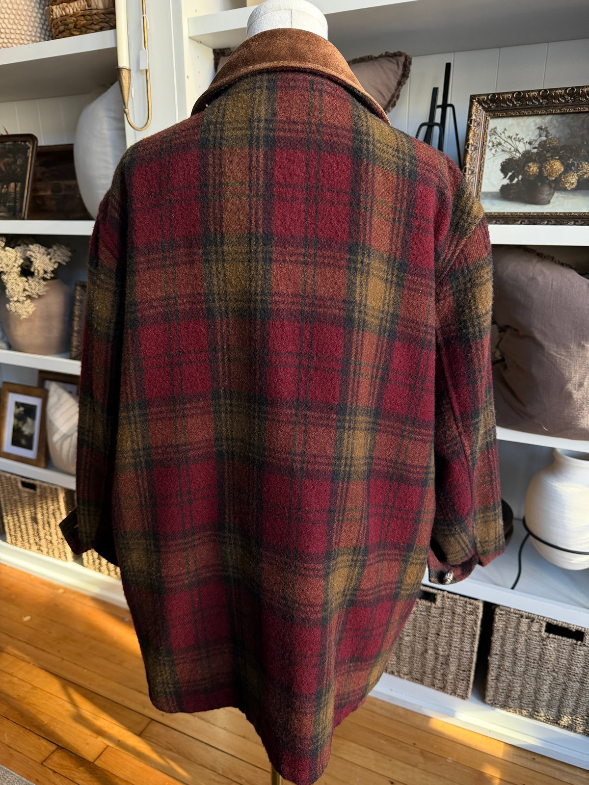90s J.Crew wool barn coat with suede collar. Made in Canada