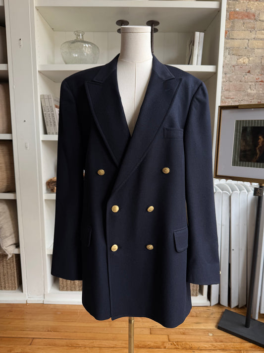 Vintage navy wool blazer with gold buttons