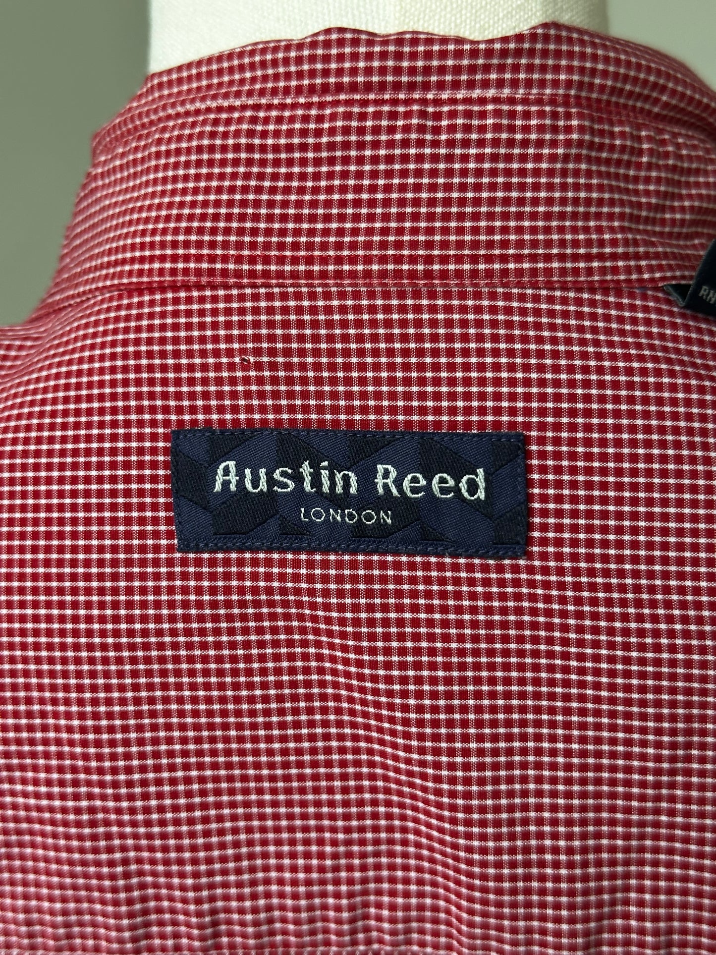 90s Austin Reed red check poplin. Made in Hong Kong