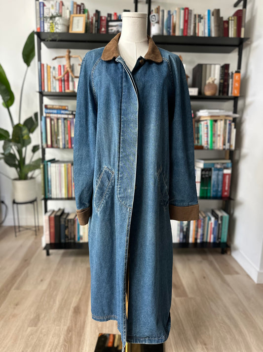 90s Timothy Daniel denim trench with corduroy collar