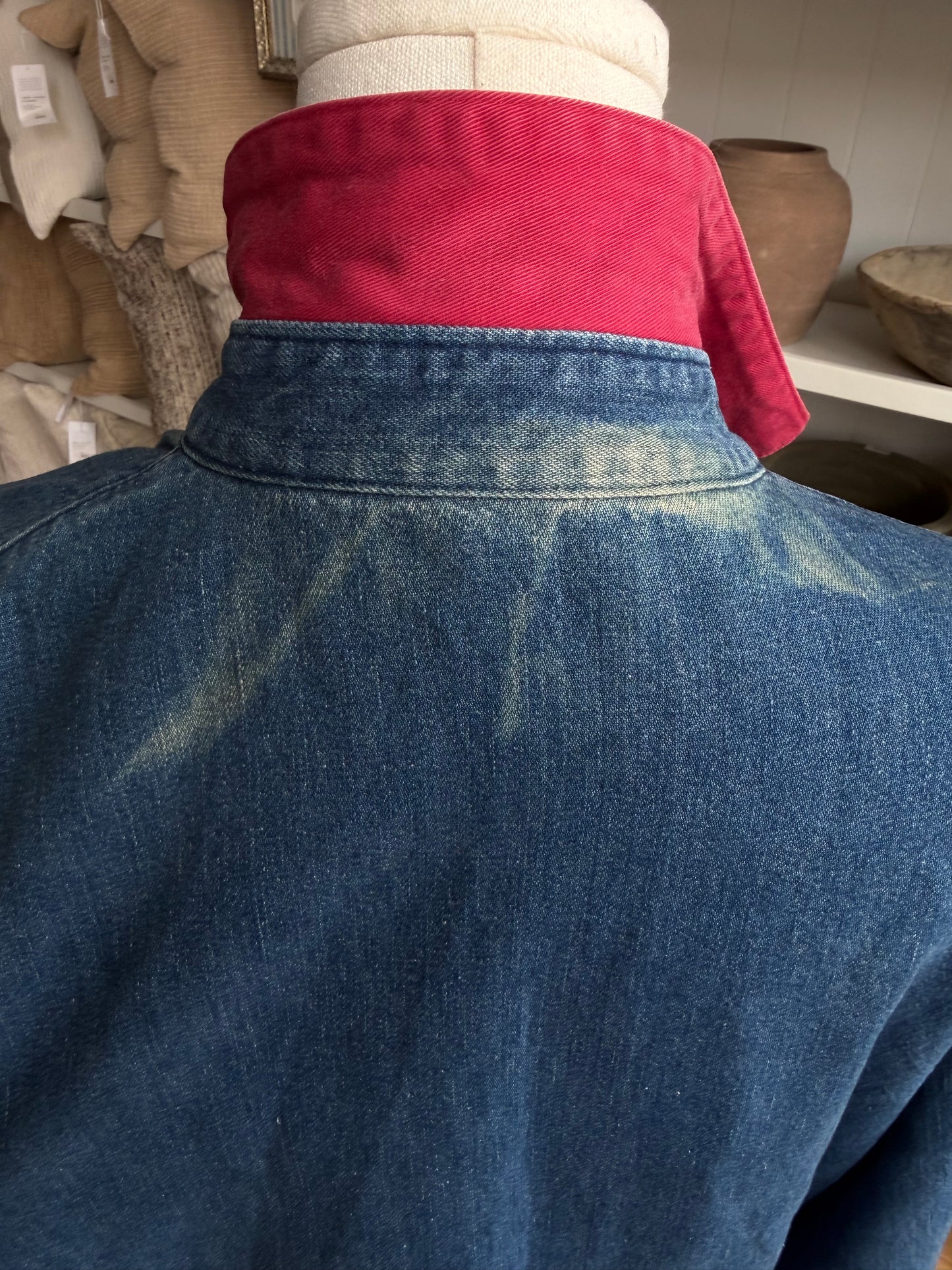 80s Polo Ralph Lauren denim bomber with red collar. Made in the USA