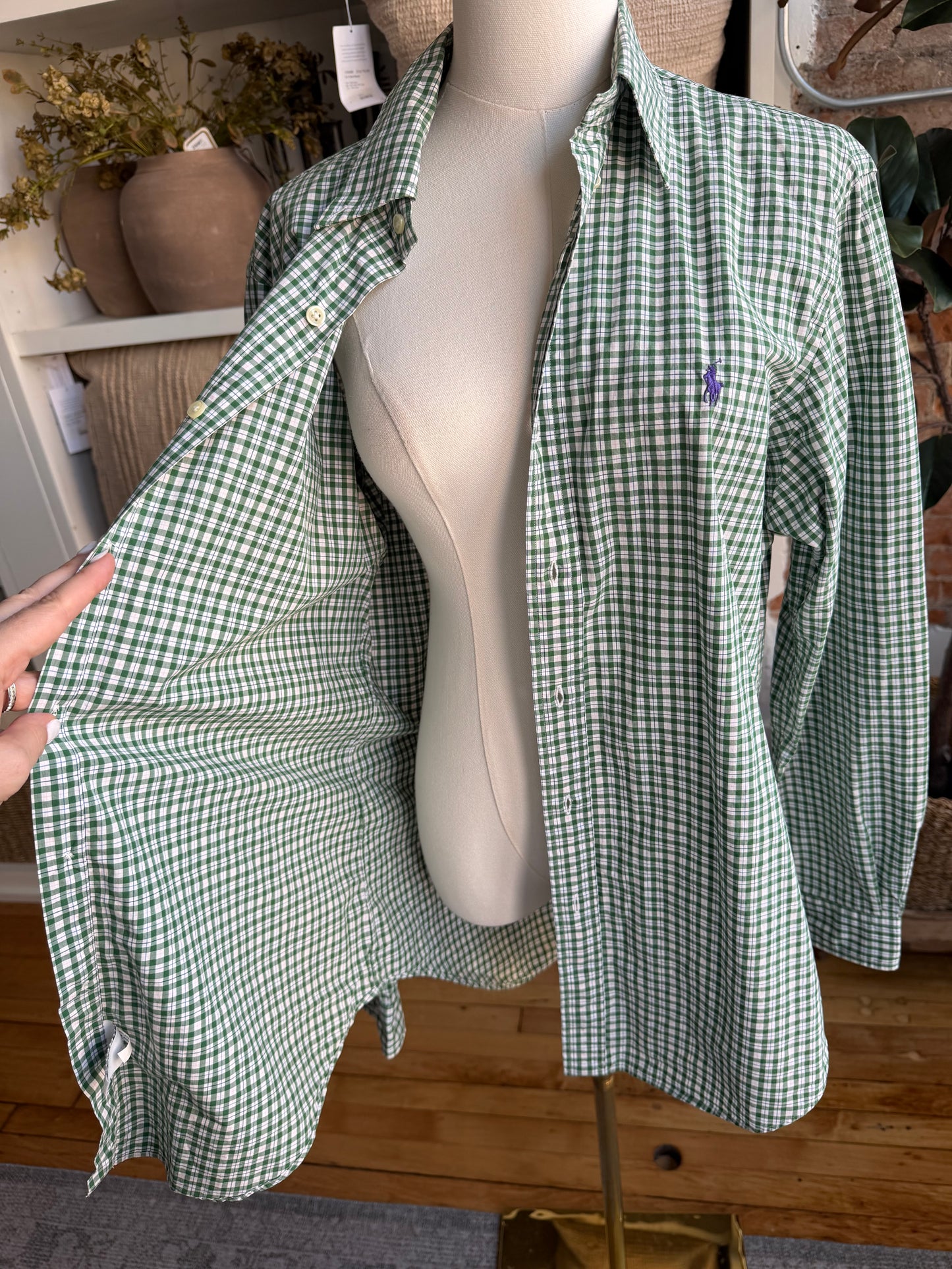 00s Ralph Lauren green check poplin button down