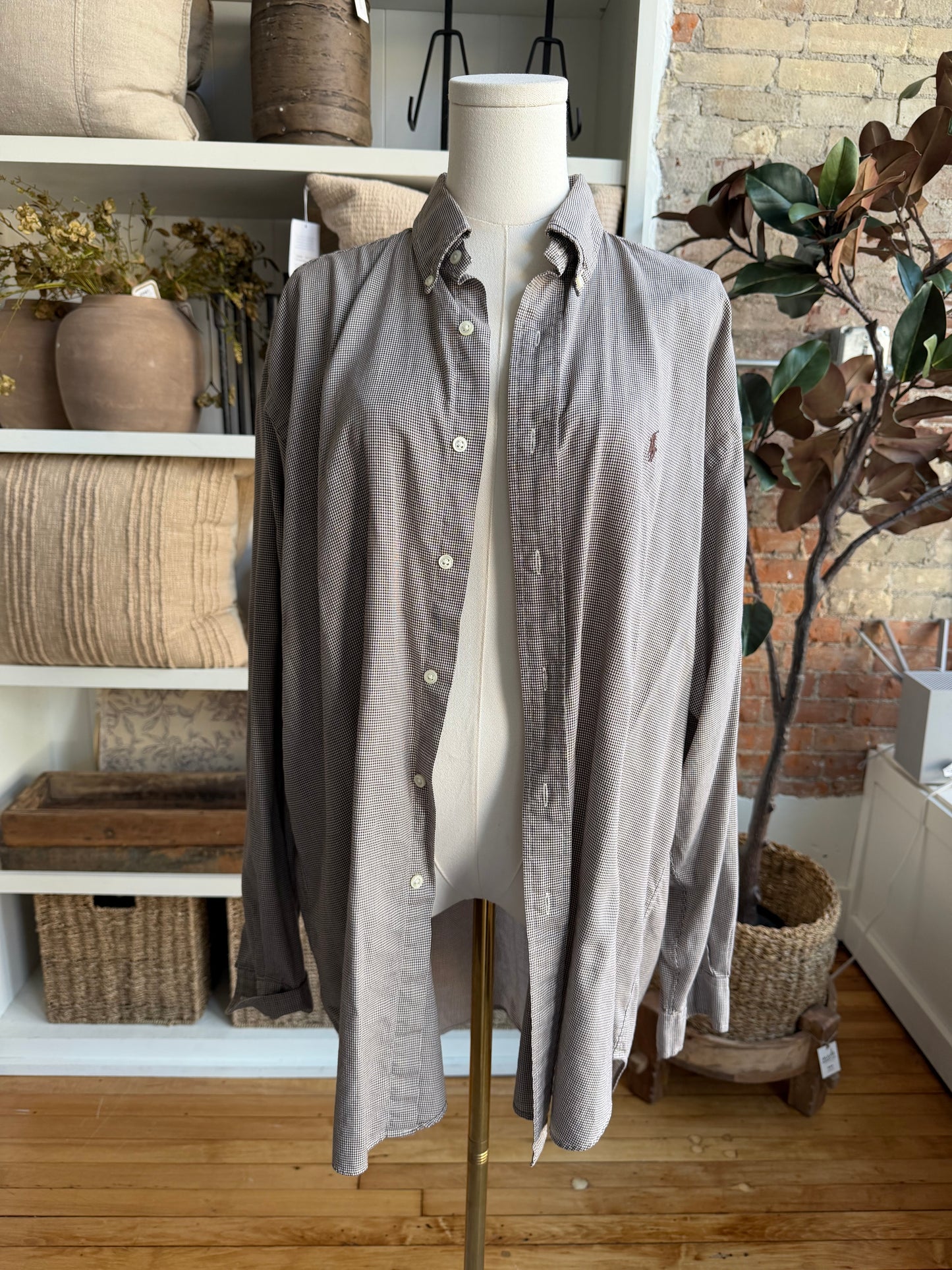 90s Ralph Lauren brown houndstooth Blake button down