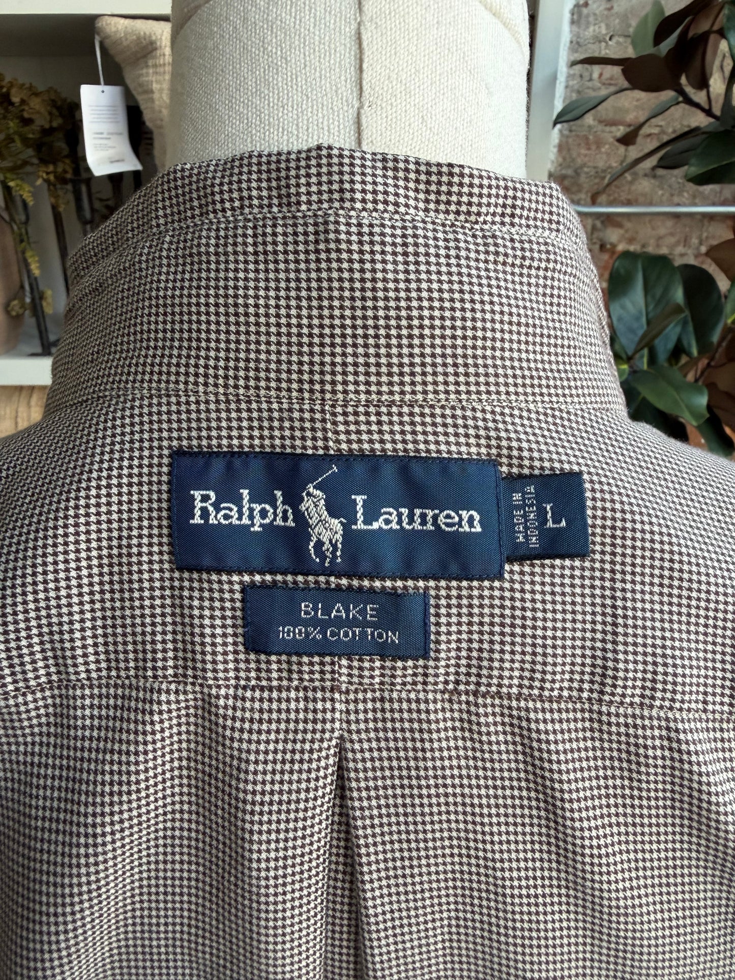 90s Ralph Lauren brown houndstooth Blake button down