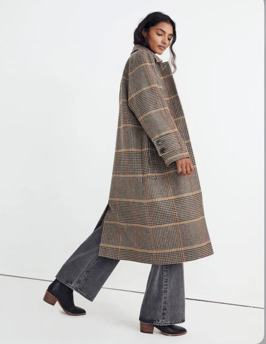 Madewell Oversized Car Coat in Glen Plaid. Size medium