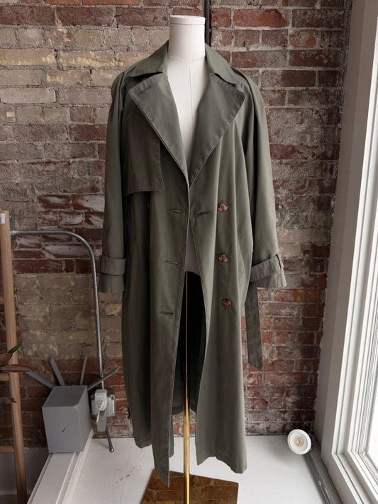 90s Jacqueline Ferrar sage green light weight trench. Made in Russia