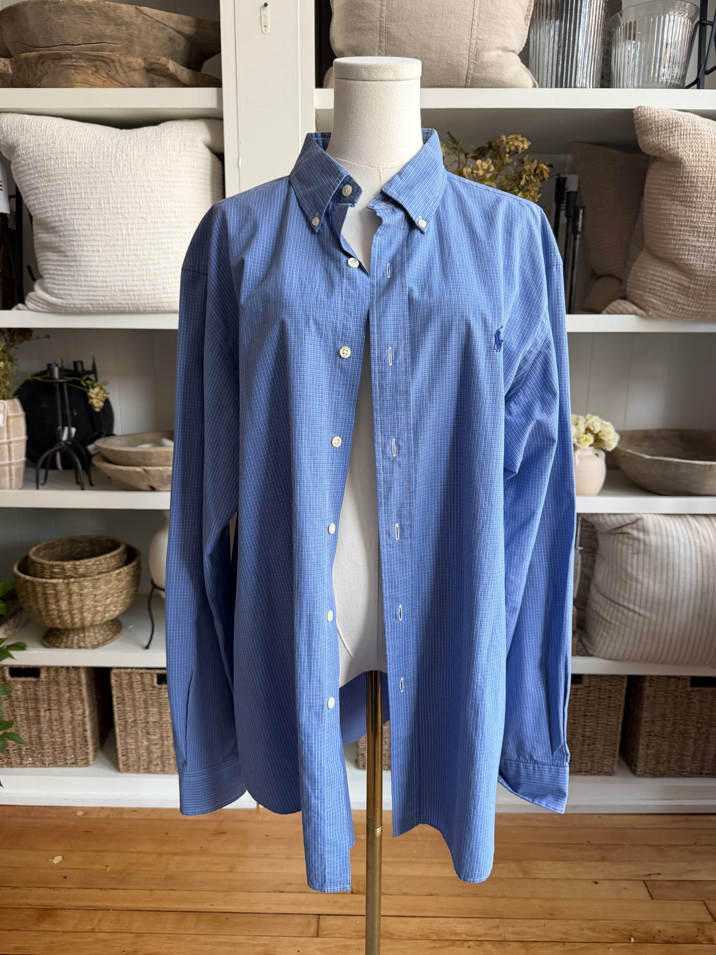90s Ralph Lauren blue plaid poplin button down