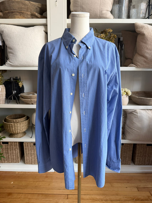 90s Ralph Lauren blue plaid poplin button down