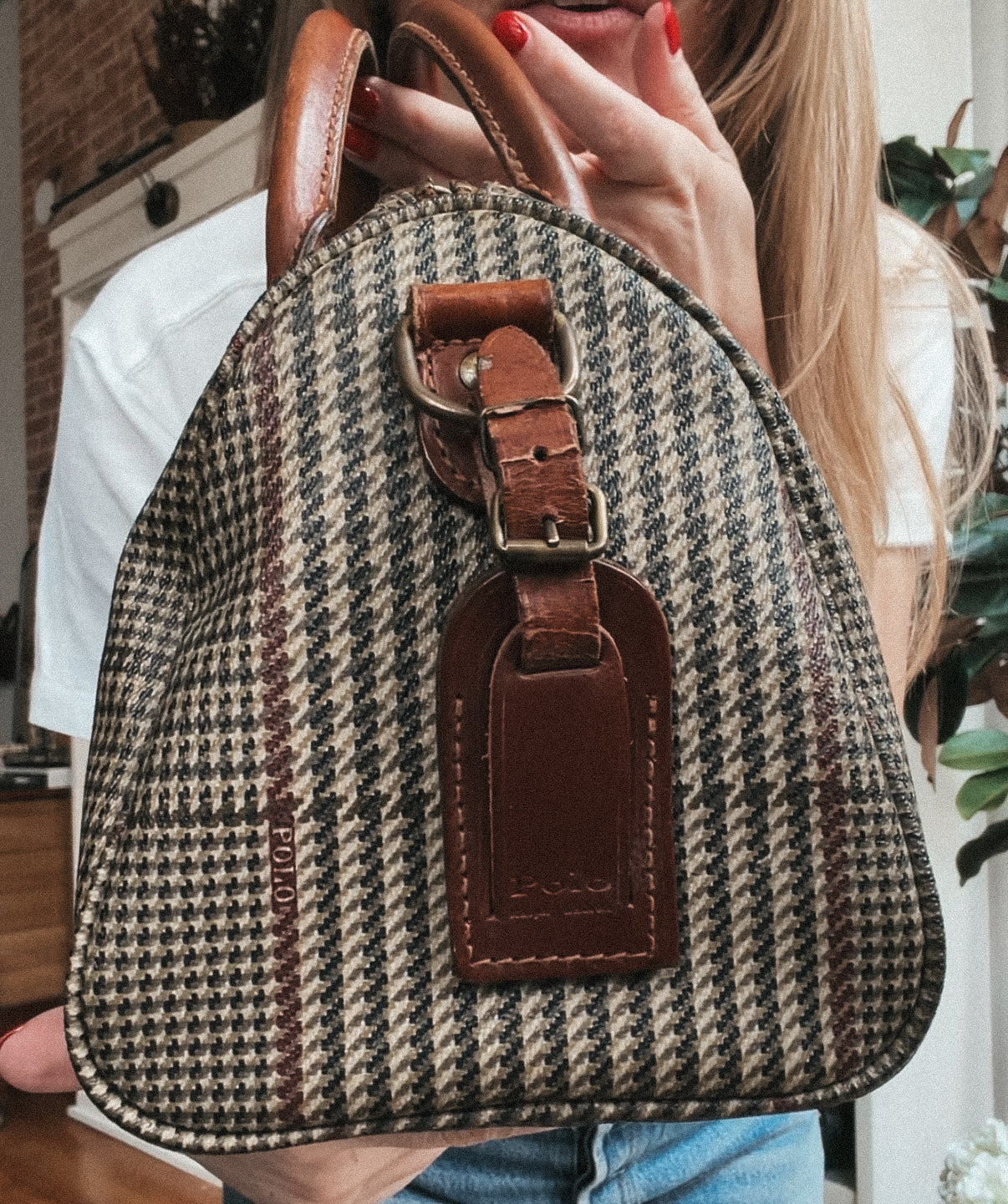 90s Polo Ralph Lauren small duffle style hand bag with leather straps