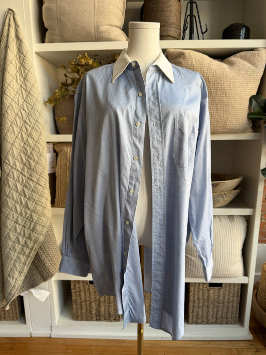 90s Brooks Brothers blue poplin with white collar. Made in the USA