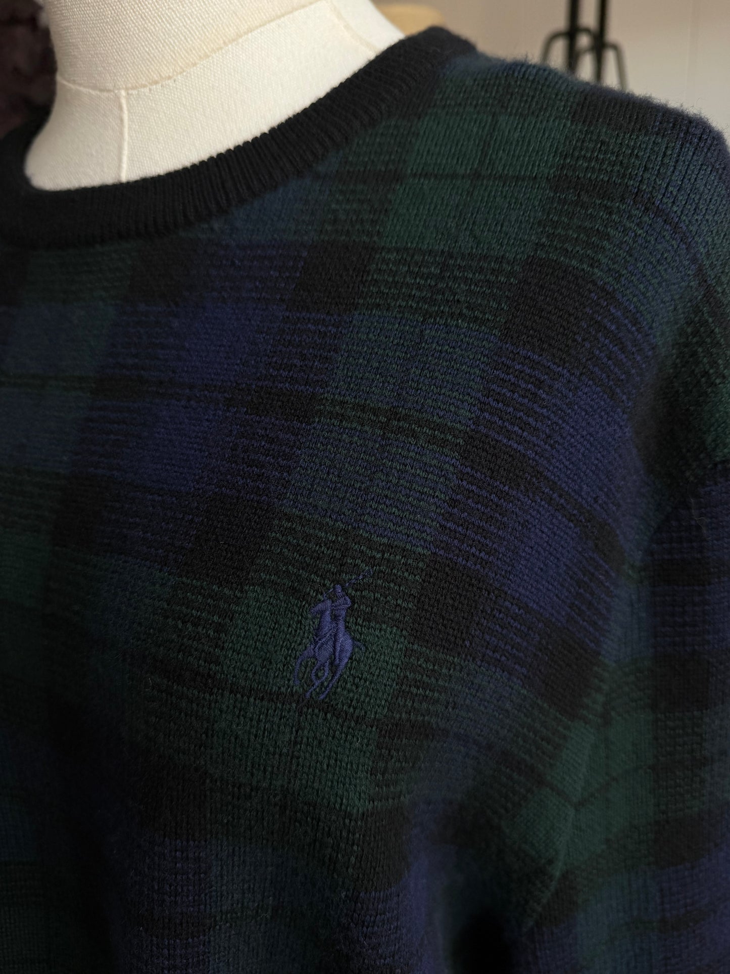 Polo Ralph Lauren Blackwatch plaid sweater in washable merino wool. Fits S-L