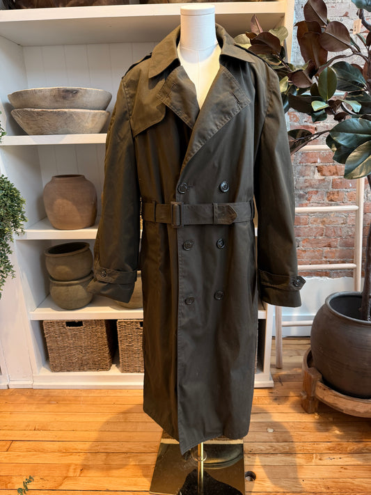 Vintage Military green military trench with removable insulated lining. Made in the USA