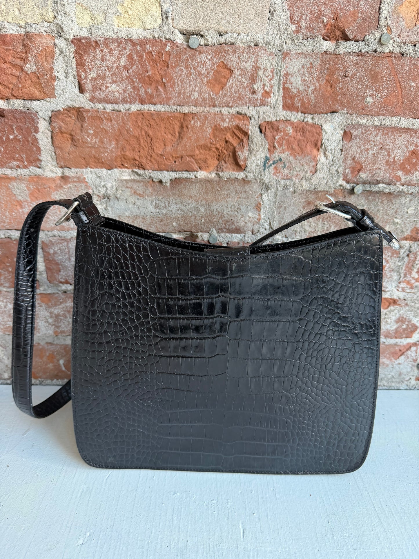 90s Ralph Lauren black croc shoulder bag