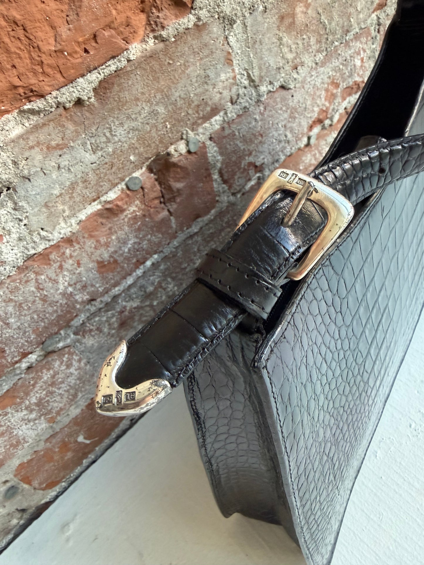 90s Ralph Lauren black croc shoulder bag
