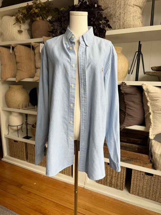 Polo Ralph Lauren blue Oxford button down. Fits S-L