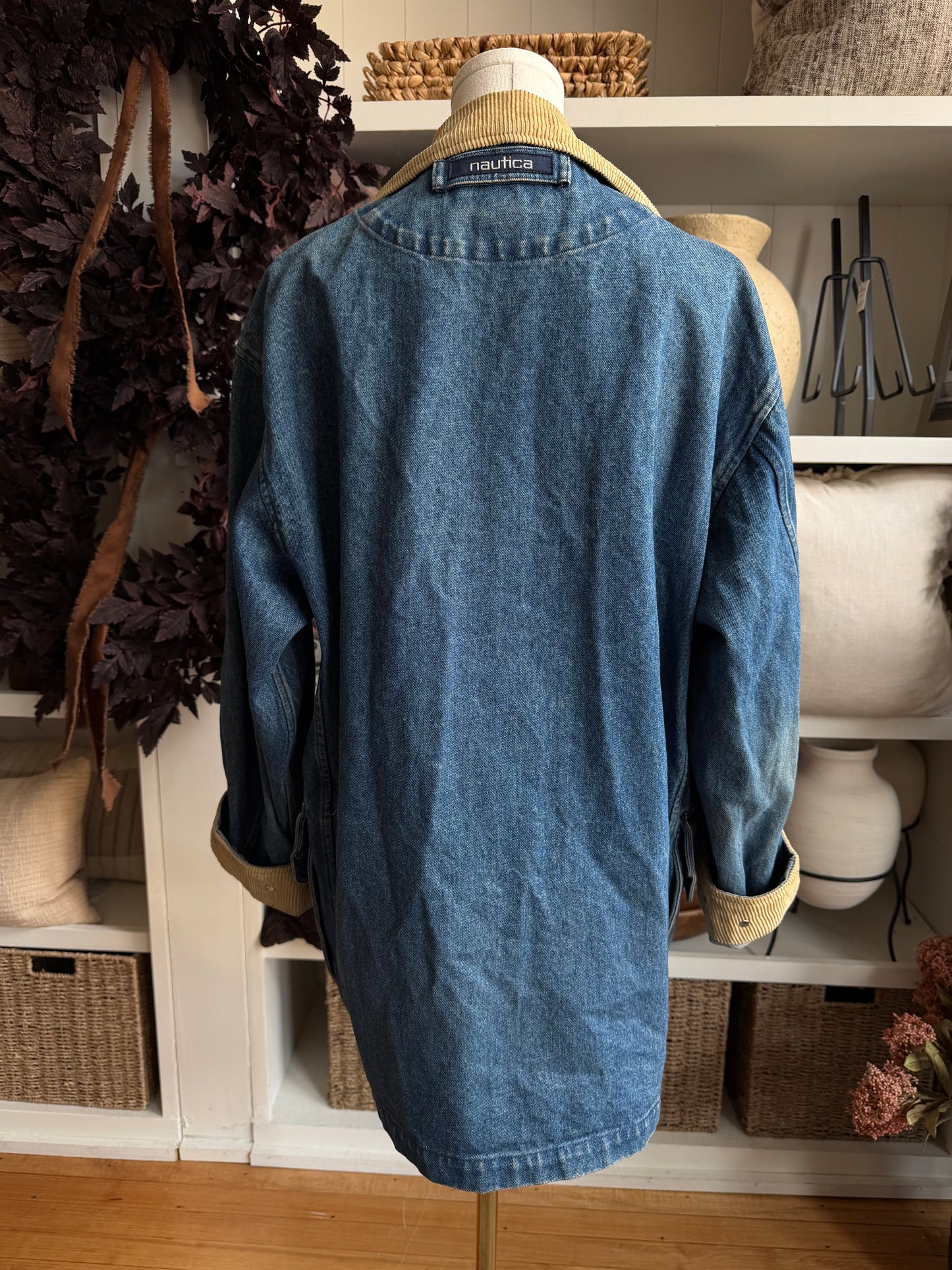 90s Nautica denim pea coat. Fits S-M