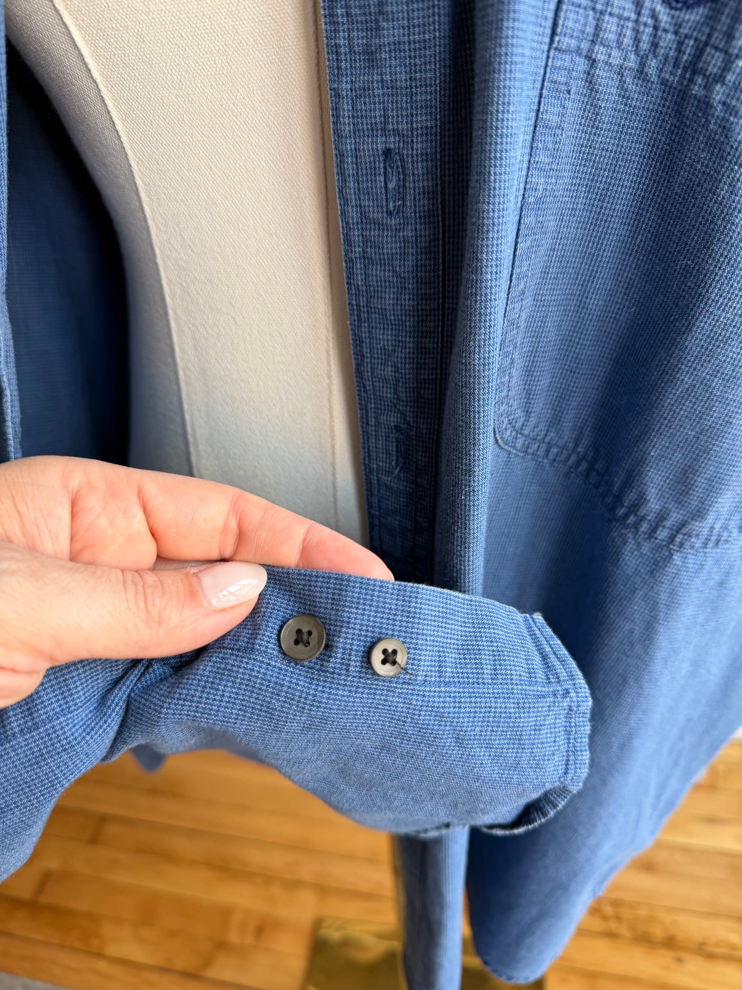 90s Dockers blue houndstooth cotton button down.